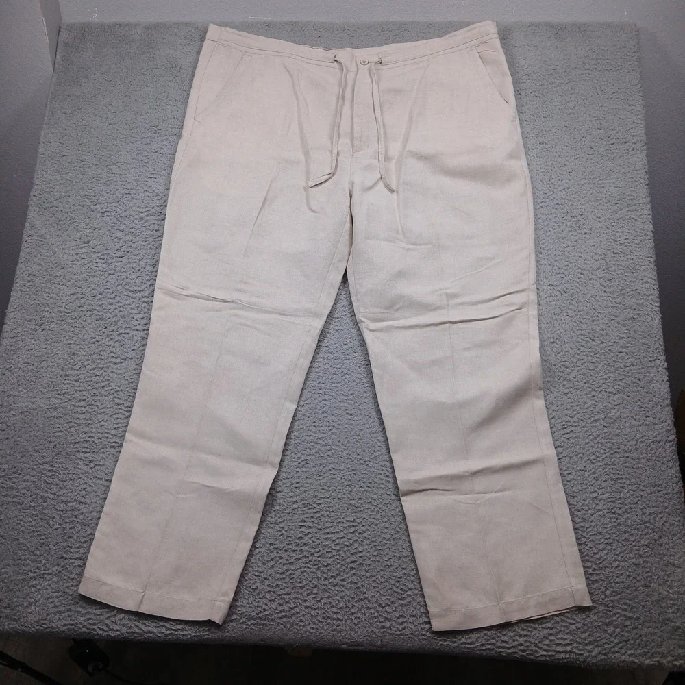 CUBANVERA Linen Blend Drawstring Pants Men's Large 44 Cream‎ Casual Lounge